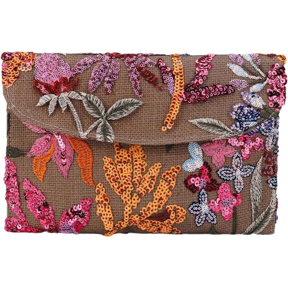 Elegant Floral Embroidery Sequin Evening Clutch Purse - Perfect Party Accessory